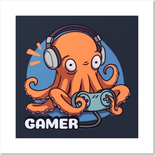 gamer octopus playing game Posters and Art